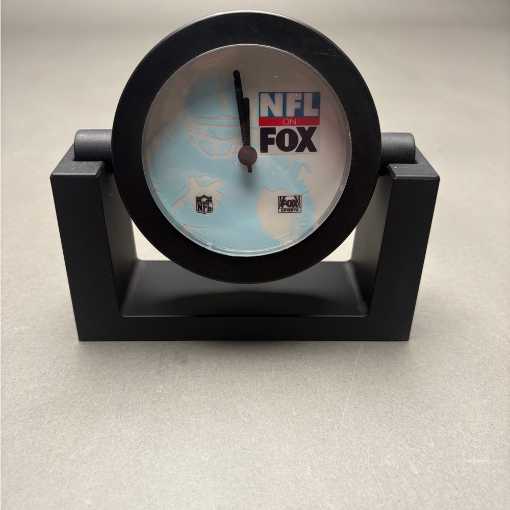 Fox Black Desk Clock with Light Blue Dial and NFL Logo